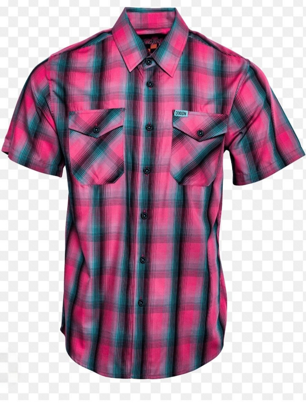 DIXXON Pink and Teal Plaid Short-Sleeve Button-Down Shirt